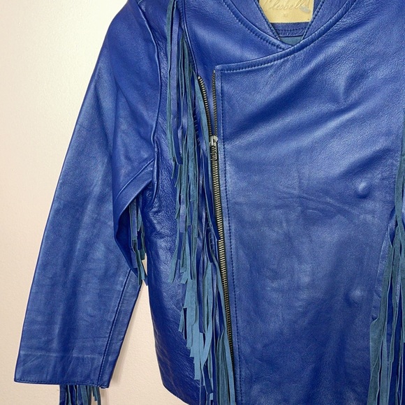 Free People Cleobella Cowgirl Sheep Leather Jacket Navy Rare - Picture 7 of 13